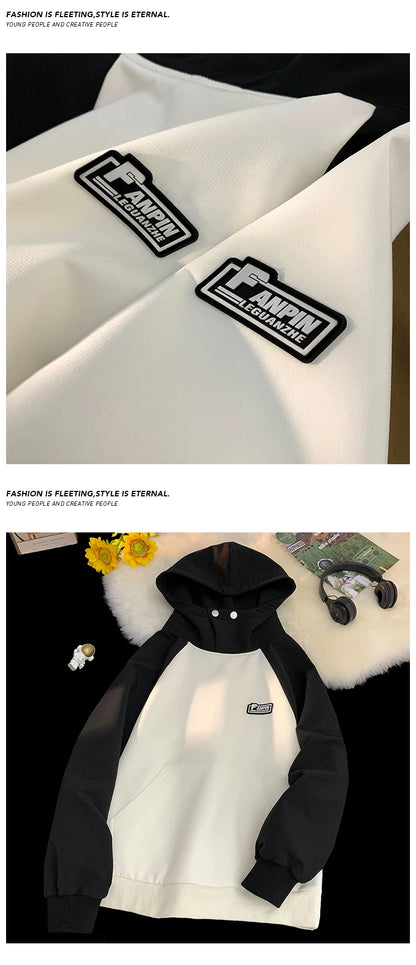 Men Waterproof Hooded Sweatshirt Spring Vintage Patchwork Hoodie Labels Design Korean Streetwear Couple Male Women Hoodies Street King Limited