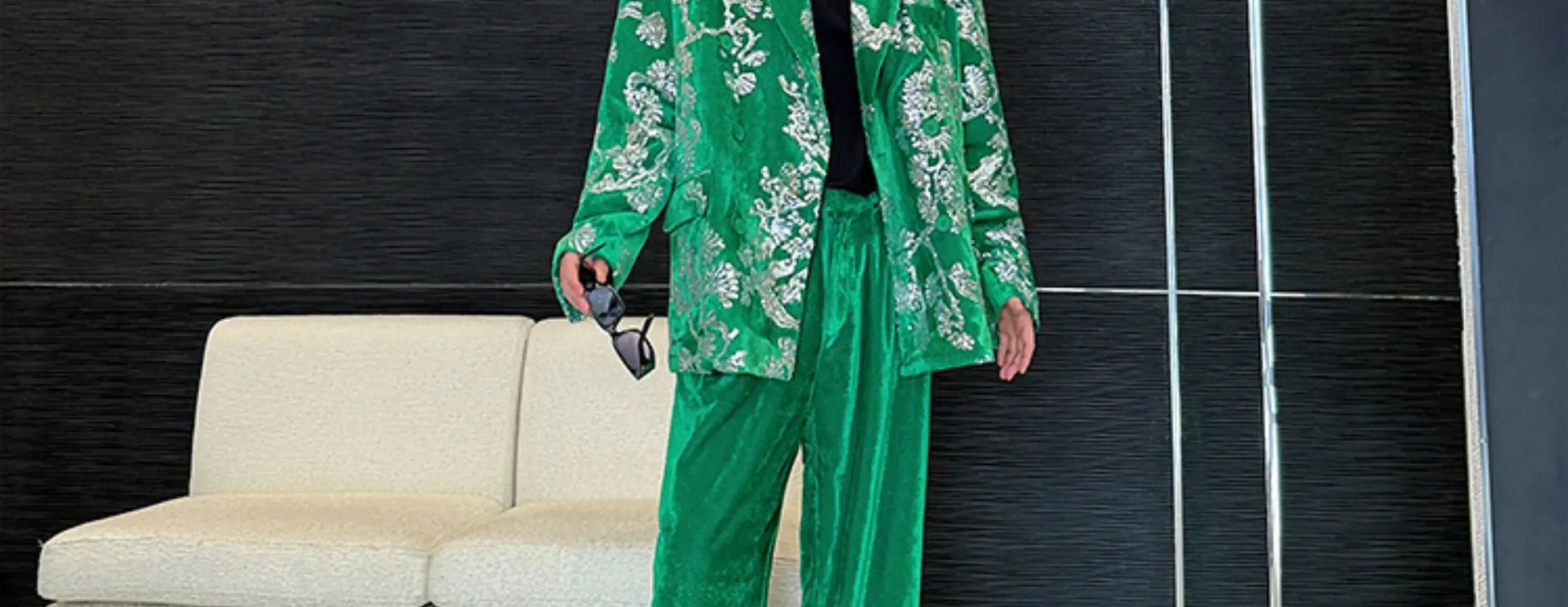 men sequin embroidery velvet loose casual 2 pieces suits blazers jacket pant sets stage party dress suits performance costumes unique default style 2725