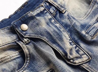 distressed washed pleated denim jean pants new fashion biker jeans streetwear casual slim pants jogger y2k mens skinny joggers unique joggers style 3138
