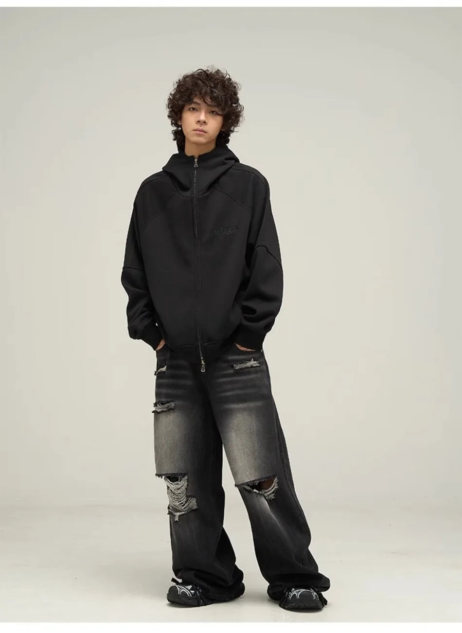 street letter embroidered jacket mens punk harajuku stand collar hooded sweatshirt zipper simplicity casual coats oversized unique default style 3905
