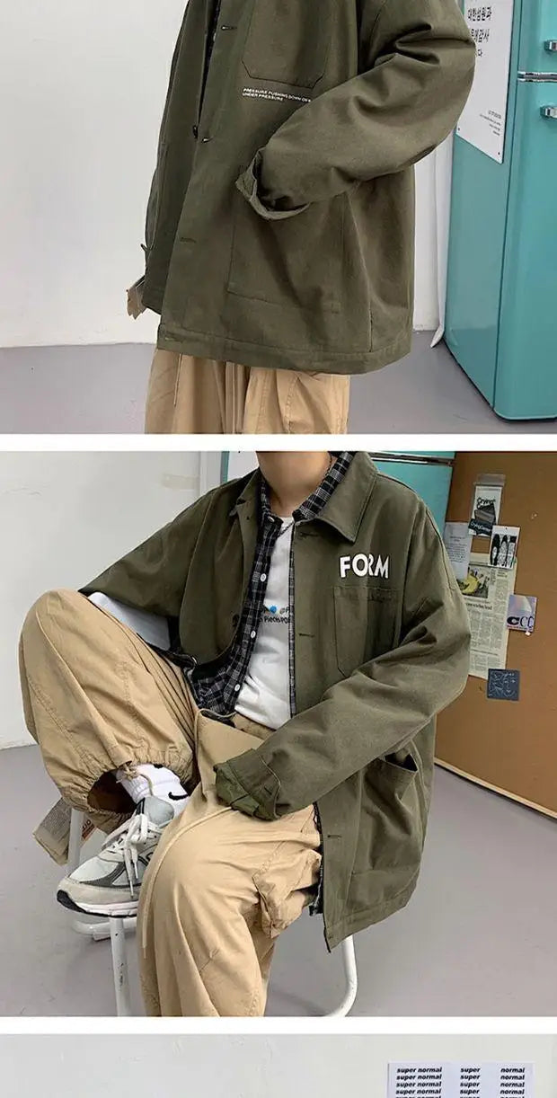 retro japanese workwear vintage style jacket mens spring and autumn korean version trendy handsome loose handsome jacket tops unique default style 4924