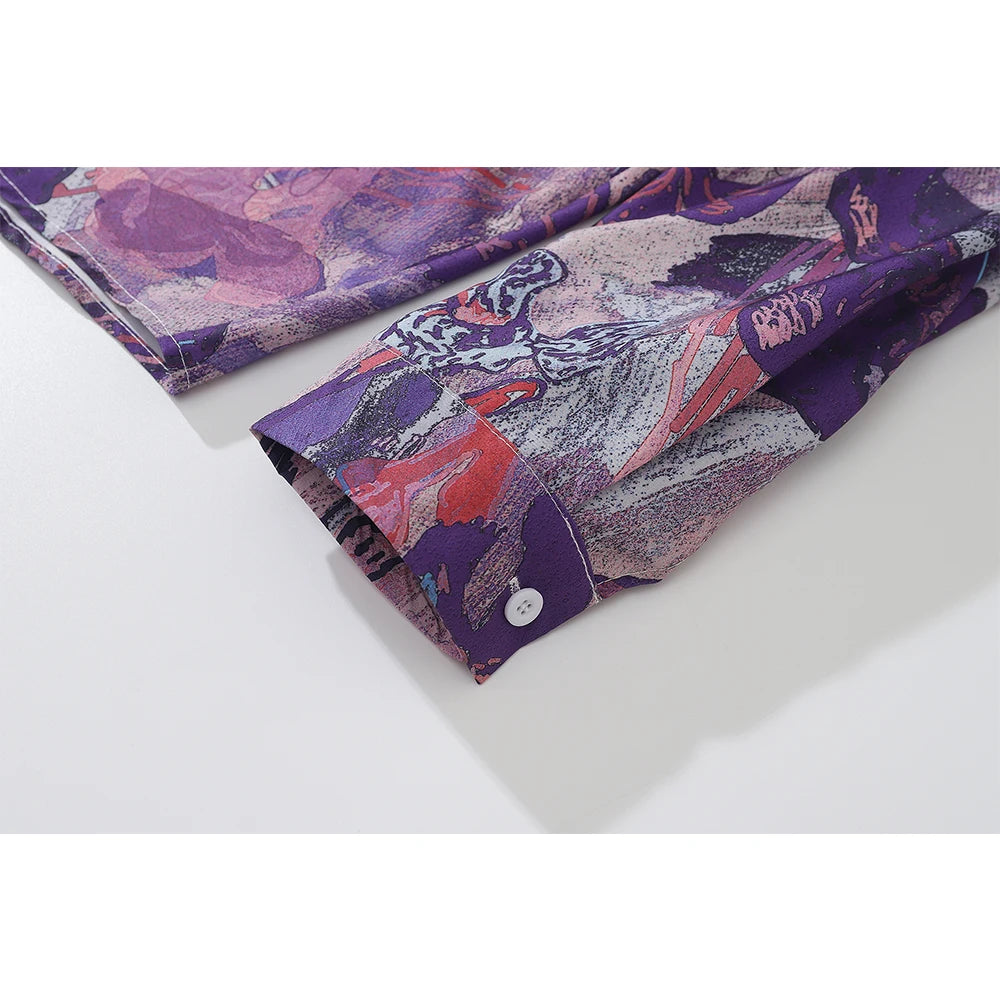 Dark Icon Full Printing Oversized Men's Blouse Turn-down Collar Shirts for Men Long Sleeve Street King Limited