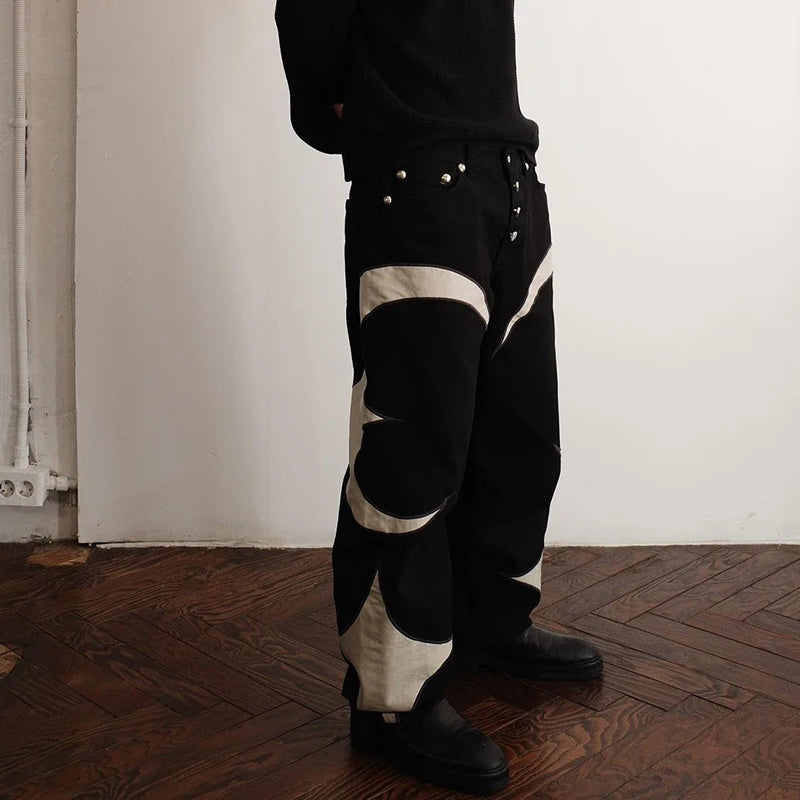 letter embroidery pu leaher patchwork baggy y2k jeans mens streetwear straight oversized denim trousers unisex cargo pants unique cargo style 100