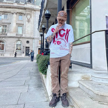 Hip hop Men Summer gothic Harajuku Punk Loose Men Women T Shirt Casual White Short Sleeve Graphics Print T-Shirt Tops y2k emo Street King Limited