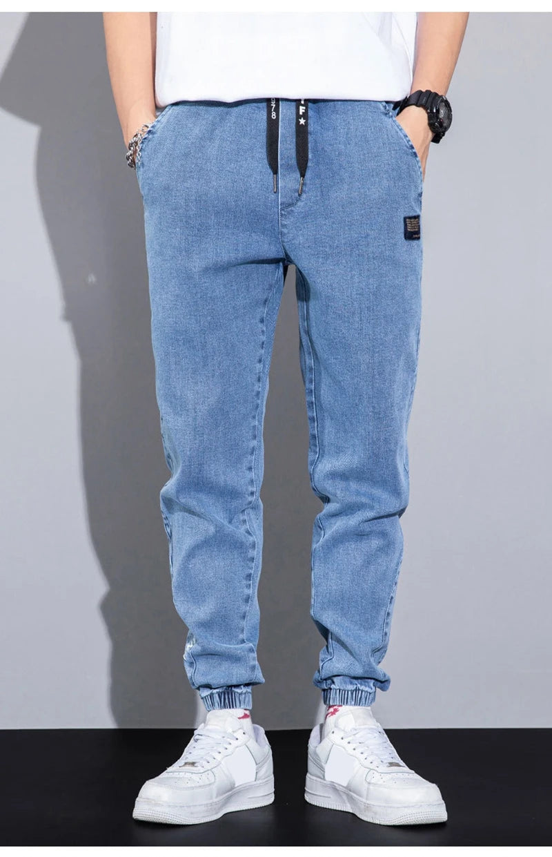 rainbowtouches autumn winter blue cargo jeans men streetwear denim jogger pants baggy harem jean trousers male oversize large unique joggers style 3370