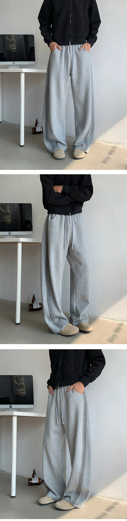 winter new mens tie dye fleece casual pants side striped wide leg straight sweatpants neutral high quality long baggy trousers unique joggers style 864