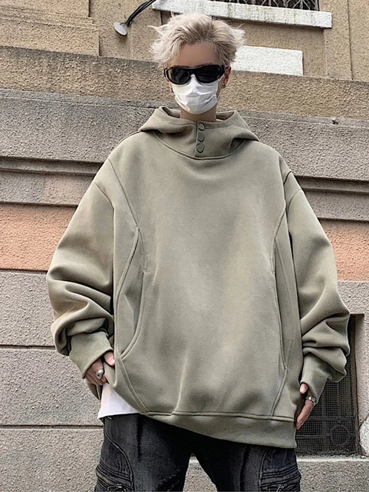 Streetwear New Retro Button Neck Hooded Sweatshirts For Men Autumn Fleece Y2K Vin New Retro Button Neck Hooded Sweatshirts For Men Autumn Fleece Y2K Vintage Hoodies Hip Hop Fashion Streetwear Pullover Hoodie Fashion Sweater Jacket With Graphic Design For Men