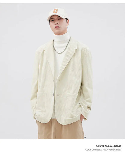 mens loose casual plus size fashion retro corduroy blazer jacket handsome man commuter business suit coat blazers outerwear unique default style 1213