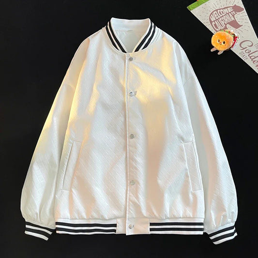 popular unisex basuball jacket fashion solid color lozenge pattern bomber jacket comfortable casual female clothing relaxed fit trousers