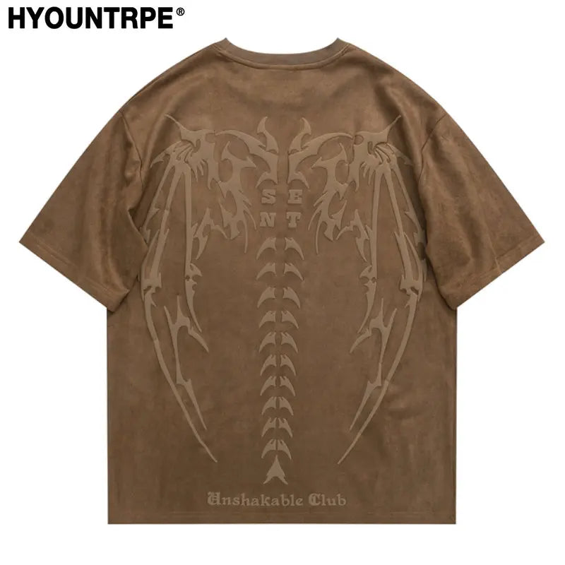 Men Oversized T Shirt Skull Skeleton Printed  Harajuku Streetwear Tshirts Fashion Casual Loose Suede Hip Hop Y2K T-shirt Tops Street King Limited
