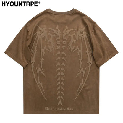 Men Oversized T Shirt Skull Skeleton Printed  Harajuku Streetwear Tshirts Fashion Casual Loose Suede Hip Hop Y2K T-shirt Tops Street King Limited