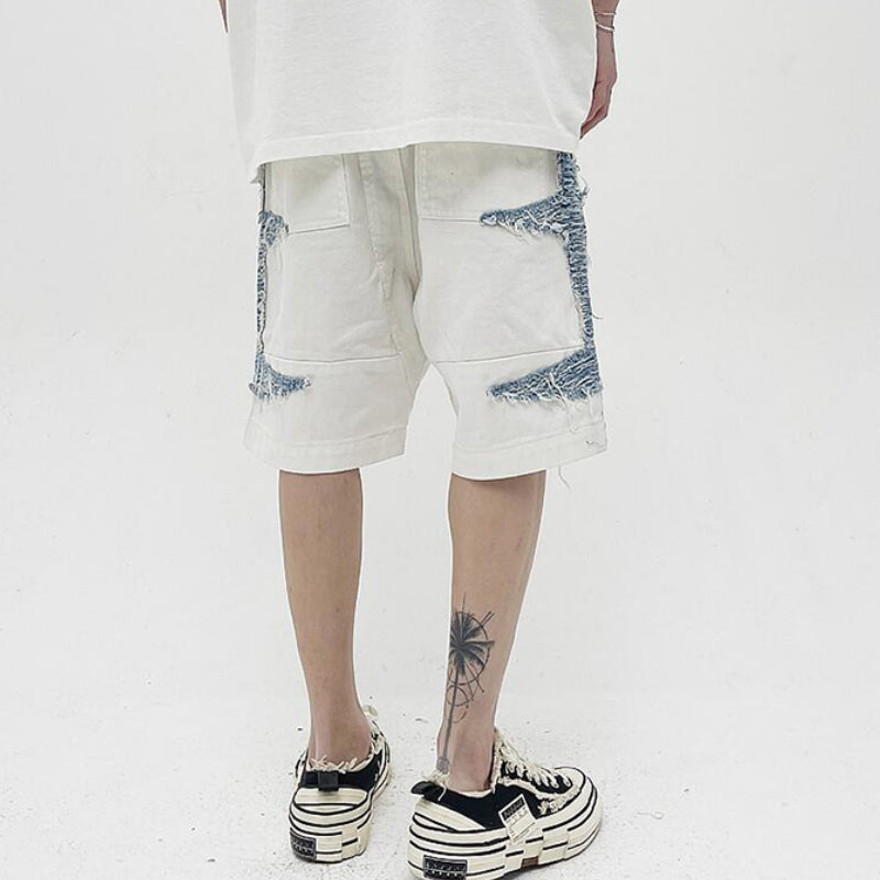 Mens High Street Denim Jean Shorts Casual Loose Destroyed Ripped Holes Loose Shorts Patchwork Hip Hop Streetwear Short Joggers Street King Limited