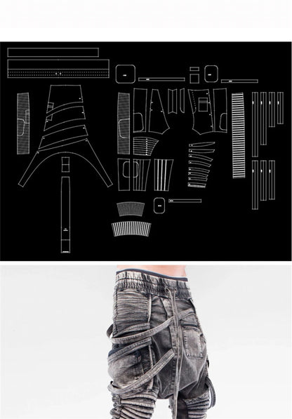 vintage motorcycle trousers joggers mens asymmetric straped pleated cross pants function elastic waist trousers unique joggers style 3587