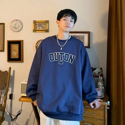 Trendy and Personalized Korean Round Neck Sweatshirt Men Spring Autumn New Y2K Thickened Trendy Brand Long-sleeved Top Jacket Street King Limited