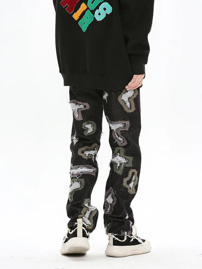 harajuku destroy ripped holes denim jeans mens zipper jeans hip hop fashion streetwear new casual straight joggers jean pants unique joggers style 2593