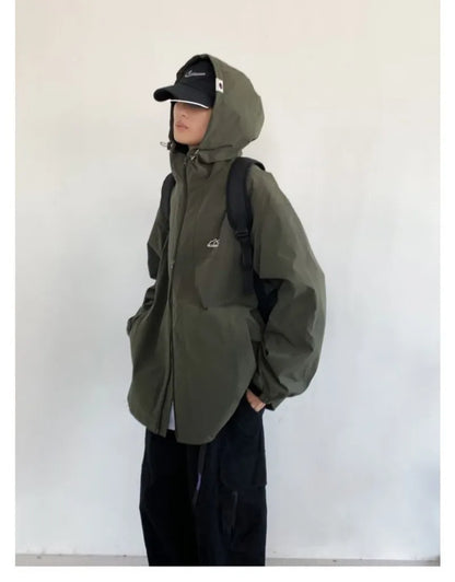 outdoor sports charging jacket mens 2024 spring japanese casual waterproof hooded trench coat multi pocket hiking windbreaker unique default style 2431