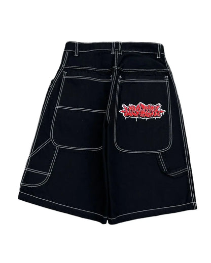 wexwear embroidery skate cargo jeans denim shorts baggy retro y2k harajuku gym basketball shorts streetwear men clothing utility cargo pants