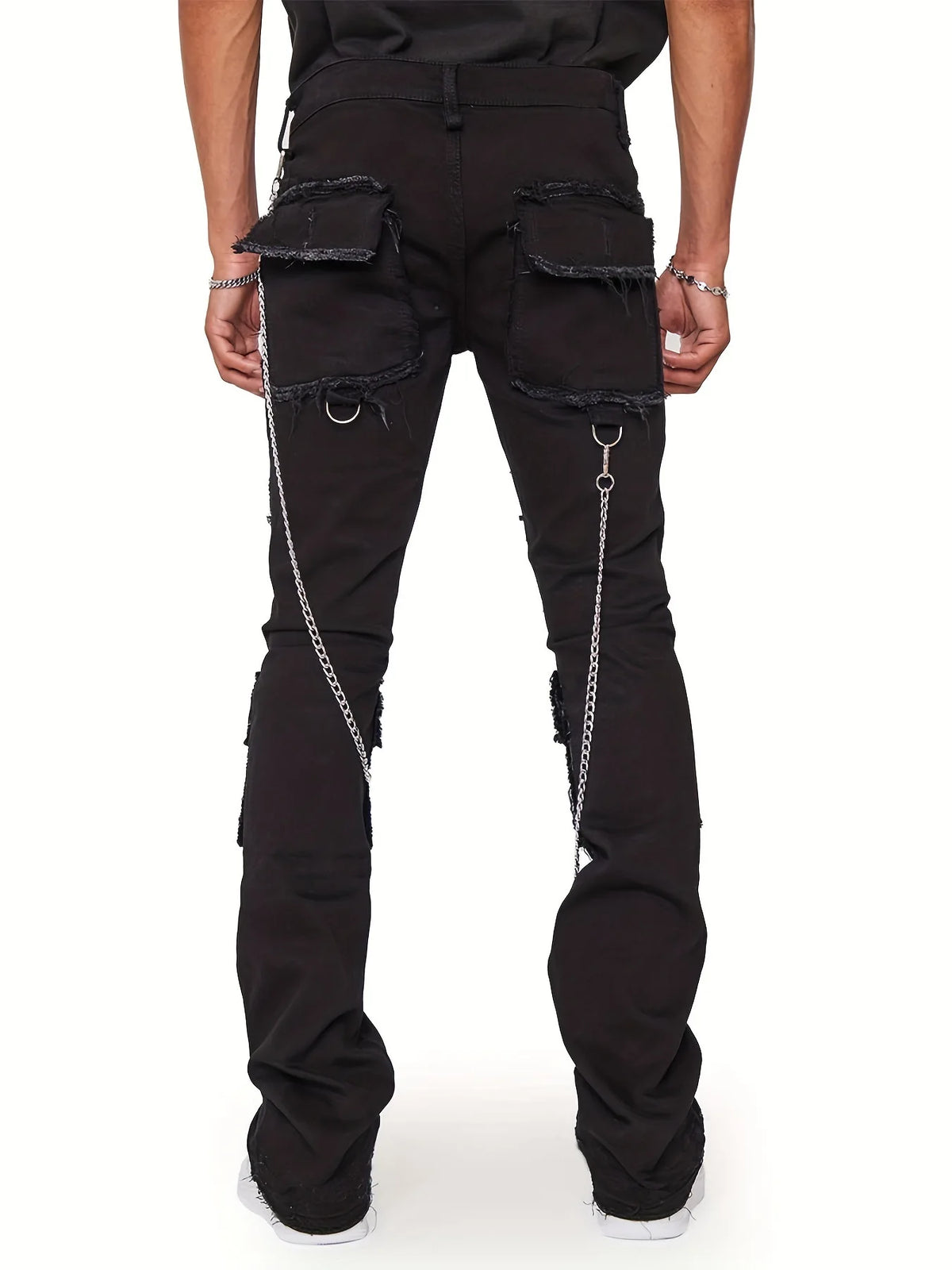 heavy industry multi pockets design denim cargo pants mens streetwear men clothing y2k aesthetic elastic slim fit jeans for man unique cargo style 2560