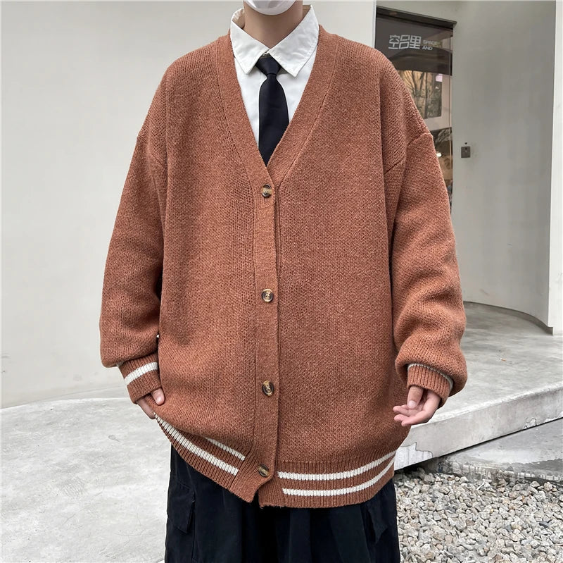 2023 British Retro Cardigan Sweater New Korean Harajuku Academic Knitted Sweater Pullover Hip Hop Streetwear Loose Knitwear Tops Street King Limited