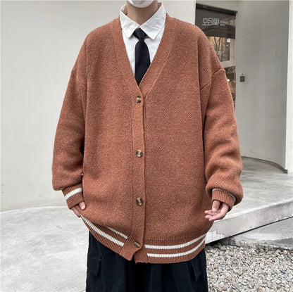 2023 British Retro Cardigan Sweater New Korean Harajuku Academic Knitted Sweater Pullover Hip Hop Streetwear Loose Knitwear Tops Street King Limited