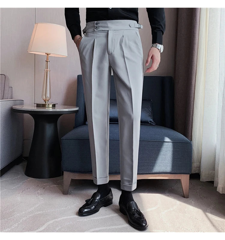 2024 High Quality Business Casual Draped High-waist Trousers Men Solid Color Formal Pants Male Formal Office Social Suit Pants Street King Limited