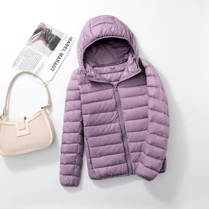plus size thin light down jacket women 2023 autumn winter slim short hooded warm white duck down coat women outerwear streetwear unique shorts style 4256