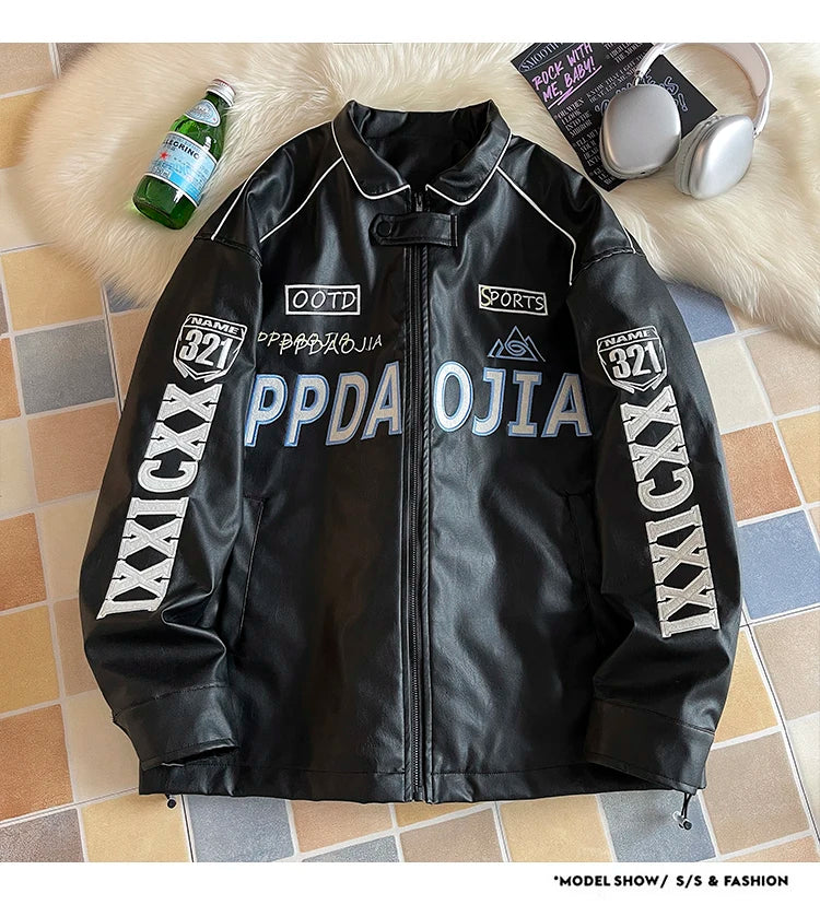 american style coat mens spring and autumn street pilot biker jacket oversized hip hop letter embroidery pu leather jackets unique default style 448