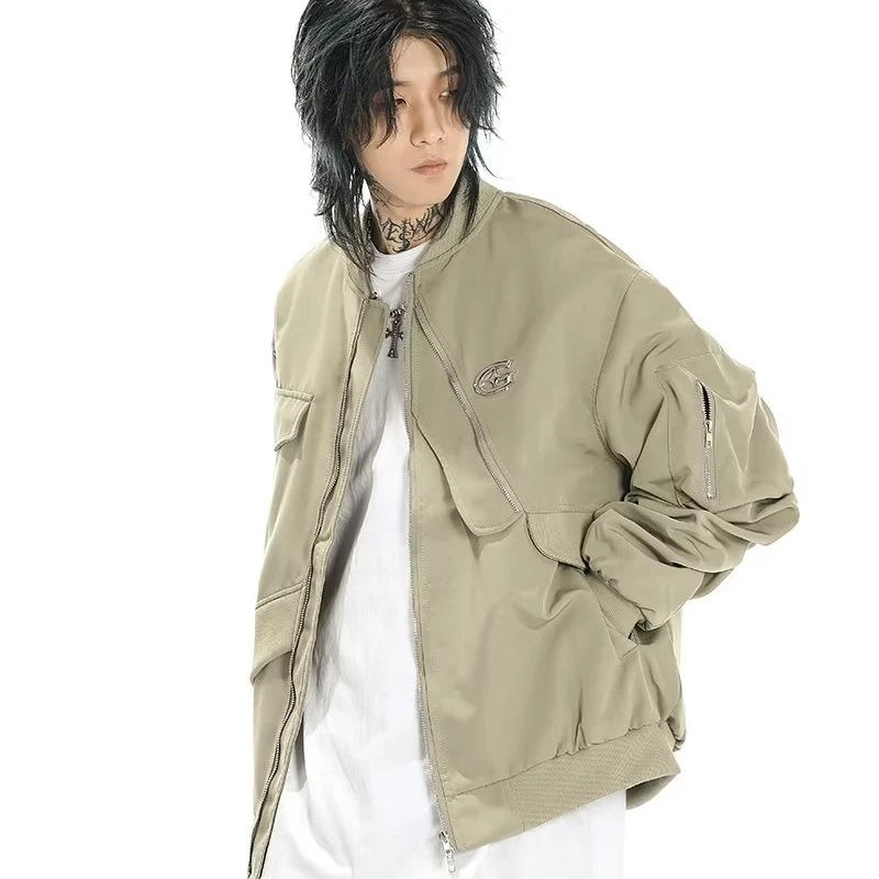 american street pilot jacket mens spring irregular trend loose tooling male coats zipper multiple pockets couple baseball jersey menswear bottoms