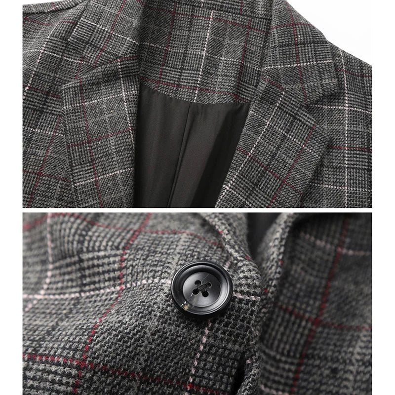 men autumn winter retro casual plus size thick plaid blazer jacket commuter man business streetwear fashion suit coat outerwear clean everyday pants
