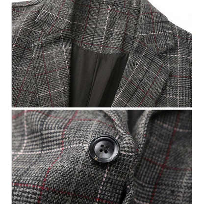 men autumn winter retro casual plus size thick plaid blazer jacket commuter man business streetwear fashion suit coat outerwear clean everyday pants