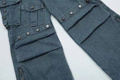 punk rivet denim jeans pants mens 2023 harajuku streetwear bottom zipper cotton casual oversize joggers straight pants trousers unique joggers style 3466