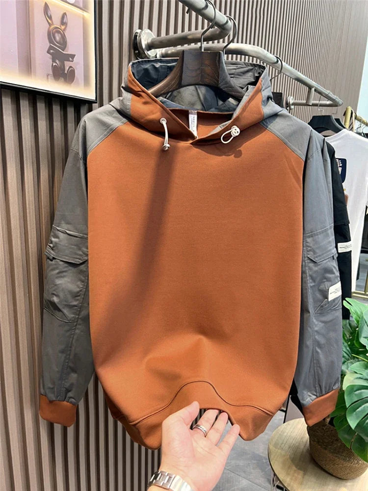 New Patchwork Long Sleeve Hoodies For Men Letter Embroidered Y2K Streetwear Hooded Sweatshirts Hip Hop Fashion Pullover Hoody Street King Limited
