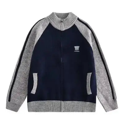 2023 College Vintage Knit Cardigan Men Harajuku Letter Print Patchwork Sweater Casual Loose Zipper Pull Homme Spring Autumn Street King Limited