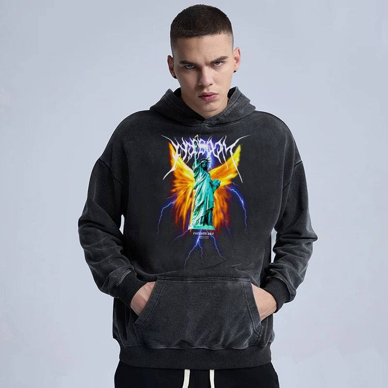 Rainbowtouches Washed Hoodie For Men Vintage Popular Stranger Hip Hop Winter Printing High Street Clothes Black Men's Clothing Street King Limited
