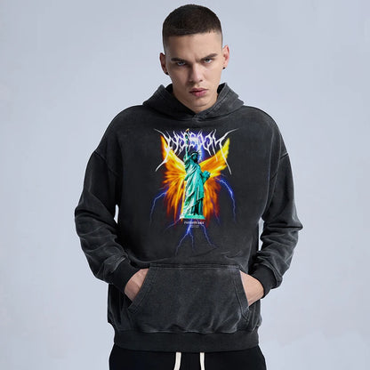 Rainbowtouches Washed Hoodie For Men Vintage Popular Stranger Hip Hop Winter Printing High Street Clothes Black Men's Clothing Street King Limited