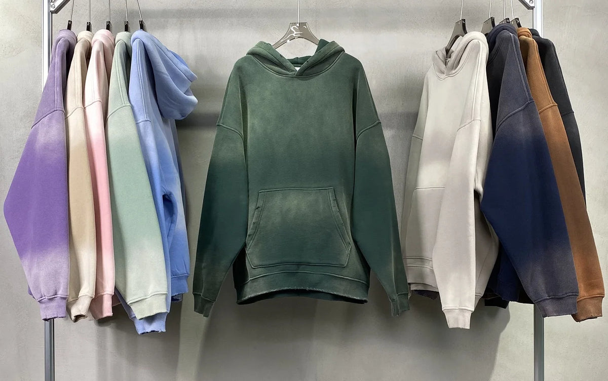 Autumn and Winter Washing Spray Dyeing Baggy Hoodies Distressed Hip Hop Gradient Men's and Women's Oversize Hooded Sweatshirts Street King Limited