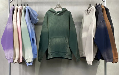 Autumn and Winter Washing Spray Dyeing Baggy Hoodies Distressed Hip Hop Gradient Men's and Women's Oversize Hooded Sweatshirts Street King Limited