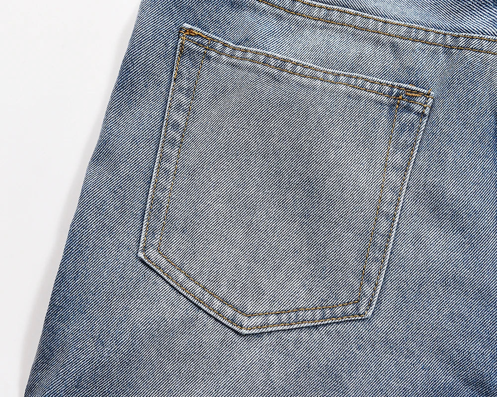 high street patchwork hole ripped baggy jeans for men straight pocket washed distressed casual denim trousers oversized unique jeans style 4028