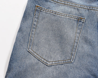 high street patchwork hole ripped baggy jeans for men straight pocket washed distressed casual denim trousers oversized unique jeans style 4028