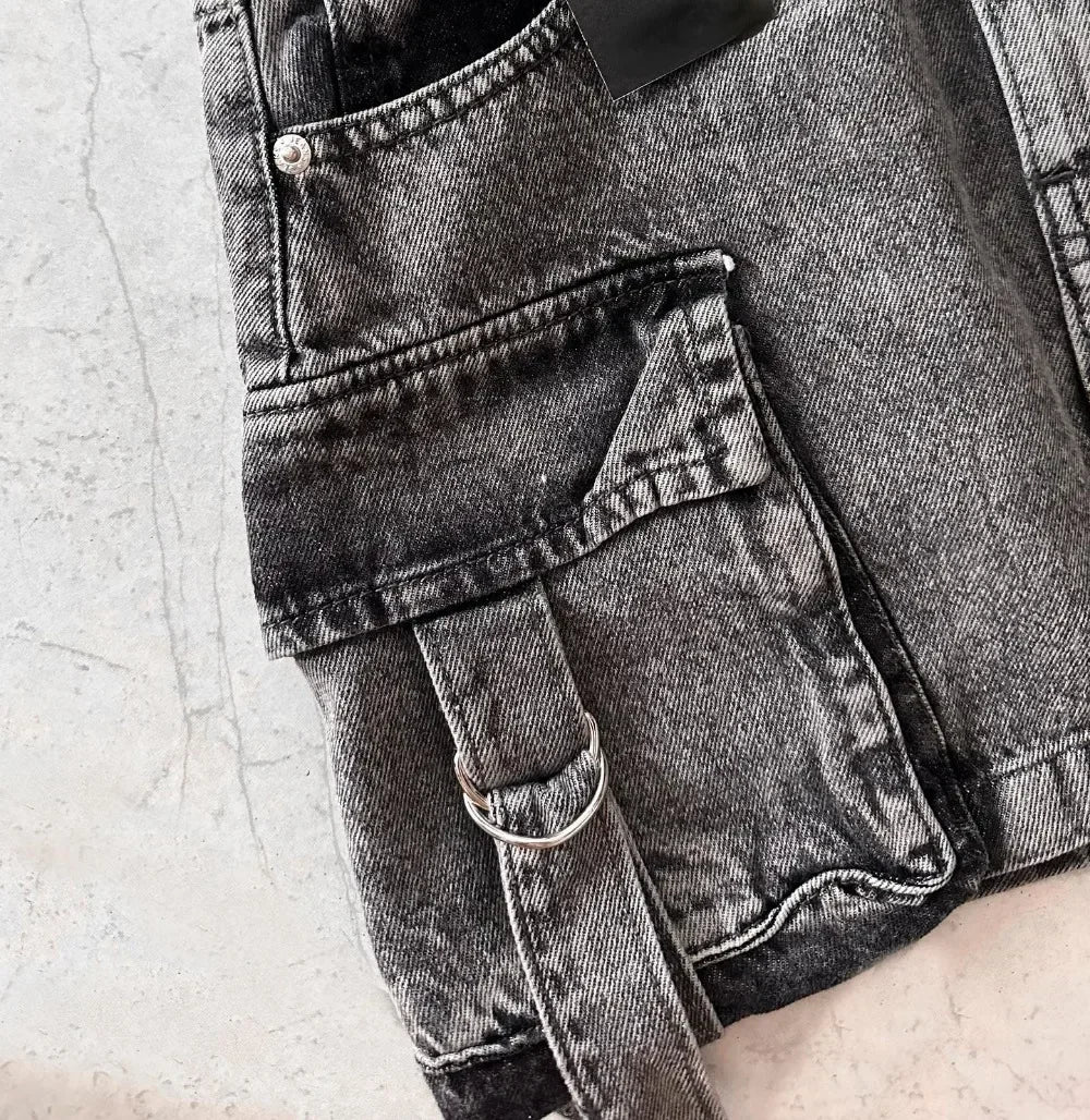 Vintage Y2K New Harajuku Multiple Pockets Denim Plaid Skirt Goth Black Mini Skir Fashion Womens Casual Versatile Sexy Streetwear Street King Limited