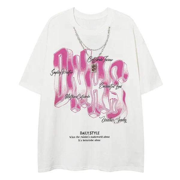 Men Short Sleeve T Shirts Illusive Letter with Necklace Tshirt High Street Couple Pullover Tees Street Hip Hop Summer Cotton Top Street King Limited