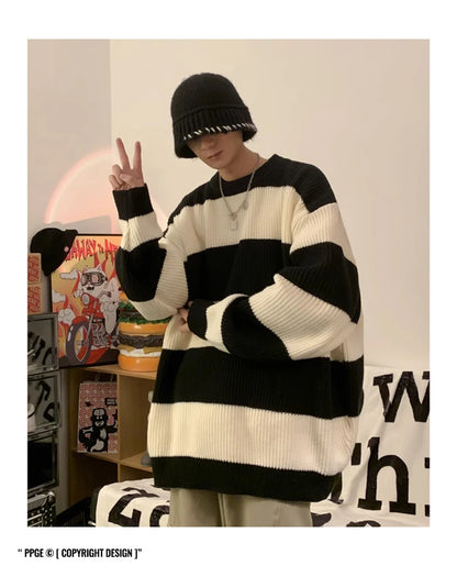 2023 striped sweaters lazy mens knitwear autumn and winter new outerwear trendy brand high end thread clothing men pullover unique default style 694