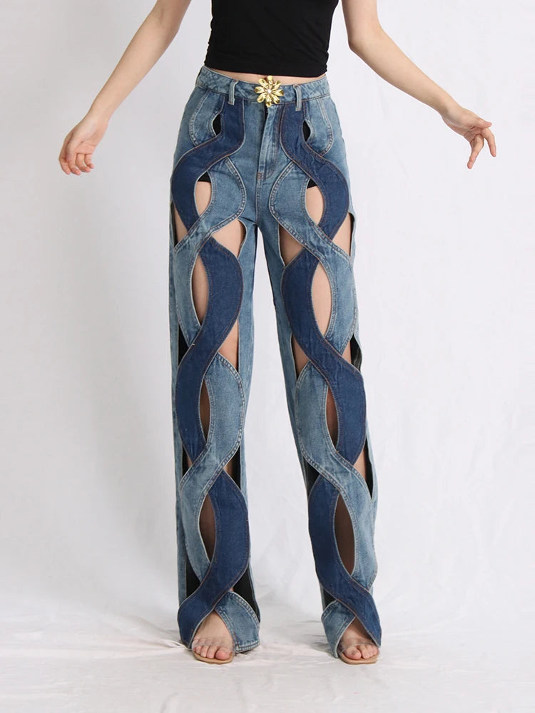 womens hollow jeans spring trend personality high waist zipper casual wide leg pants fashion casual clothing y2k pants jeans unique jeans style 61