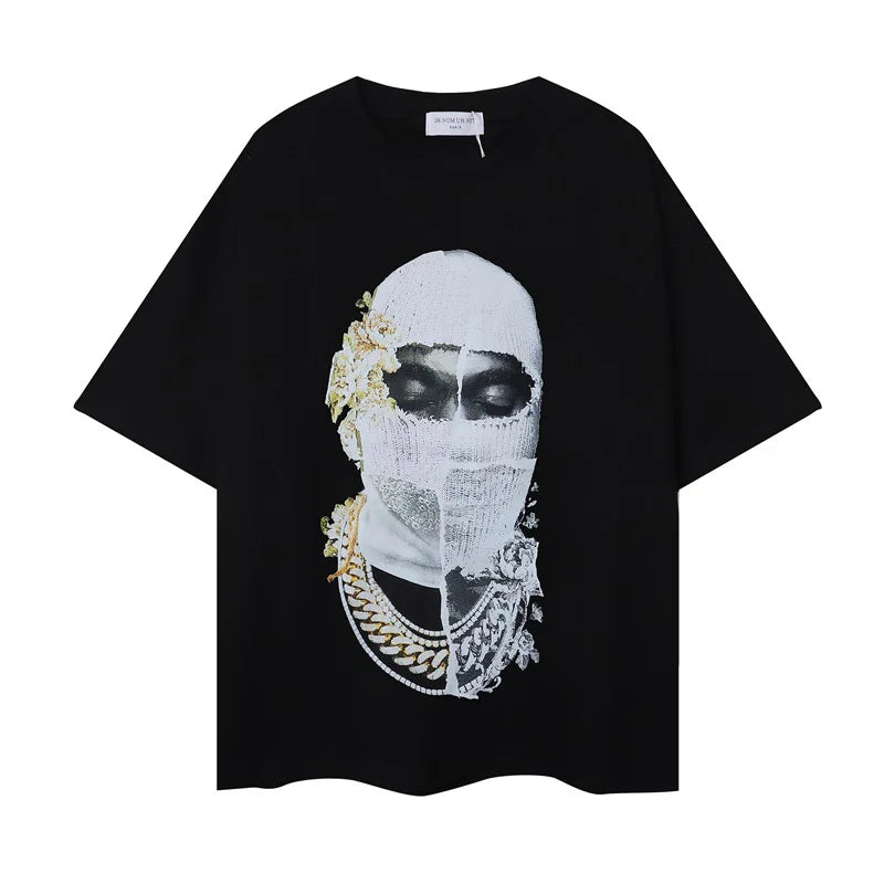 2024ss New IH NOM UH NIT T-shirt Masked Gold Necklace Printing Men Woman Good Quality Chaopai Top Tees Street King Limited