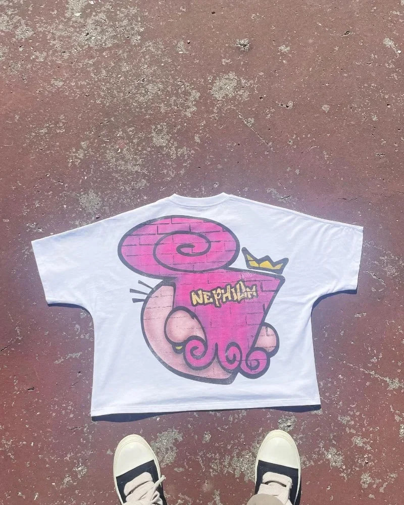2024 Summer New Fashion Big Head Pattern Printed Oversized T-Shirt Men's Gothic Y2K Retro Loose Versatile Top Couple Style Street King Limited