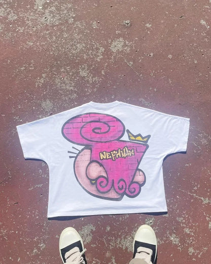 2024 Summer New Fashion Big Head Pattern Printed Oversized T-Shirt Men's Gothic Y2K Retro Loose Versatile Top Couple Style Street King Limited
