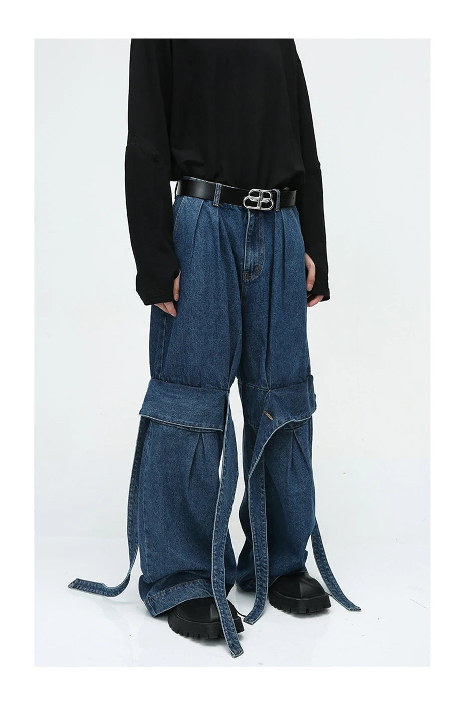 men fashion baggy jeans irregular patchwork loose straight denim pants 2023 new man blue casual oversized jeans trouser unique jeans style 945