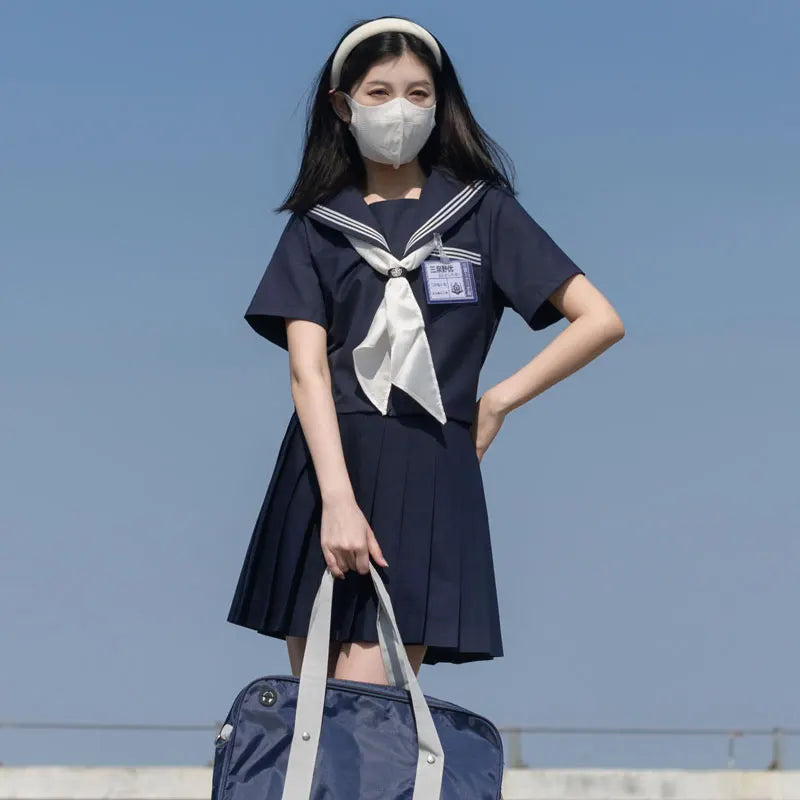 Navy Sailor Outfit Japanese Style School Uniform Skirt Girls JK Uniforms Student Sailor Dress Korean Student Seifuku COS Costume Street King Limited
