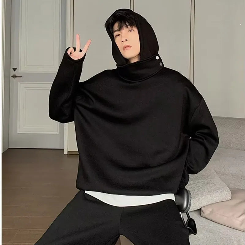 Solid Color Hoodies Men Women Japanese Loose Pullovers Sweatshirt Harajuku Detachable Neck Hoodie Autumn Spring Casual Overcoats Street King Limited