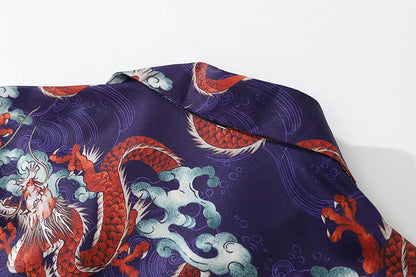 Men Dragon Print Chinese Style Shirt Casual Short Sleeve Hawaiian New Summer Shirts Hip Hop Streetwear Loose Top Harajuku Shirts Street King Limited